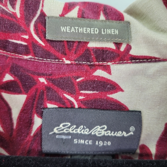 Mens Eddie Bauer Linen/Cotton Blend Hawaiian Shirt Size 2XL Dark red leaves - Picture 4 of 12